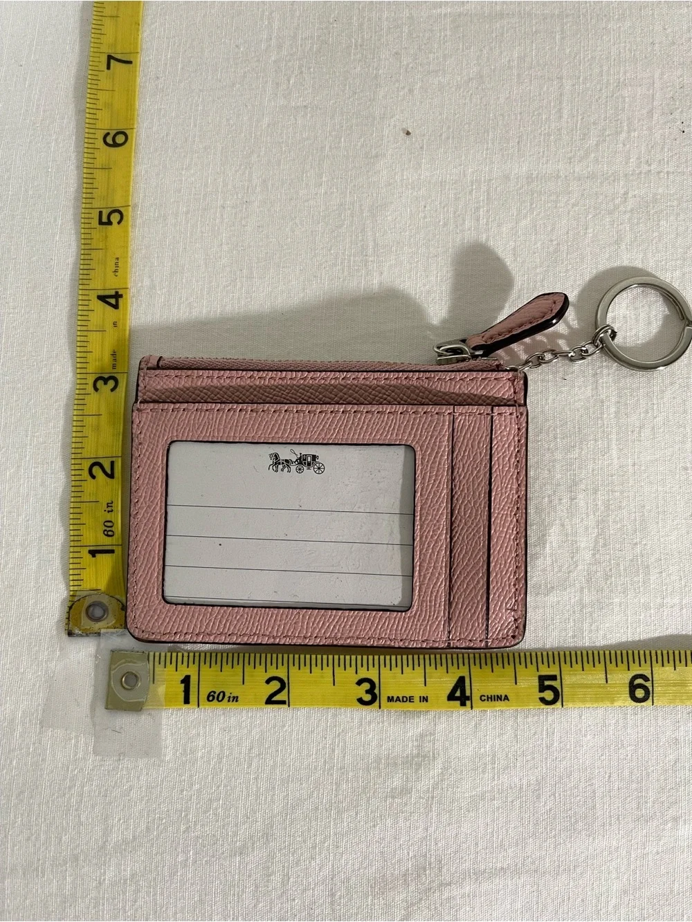 Coach Pink Leather ID Card Case with Keyring